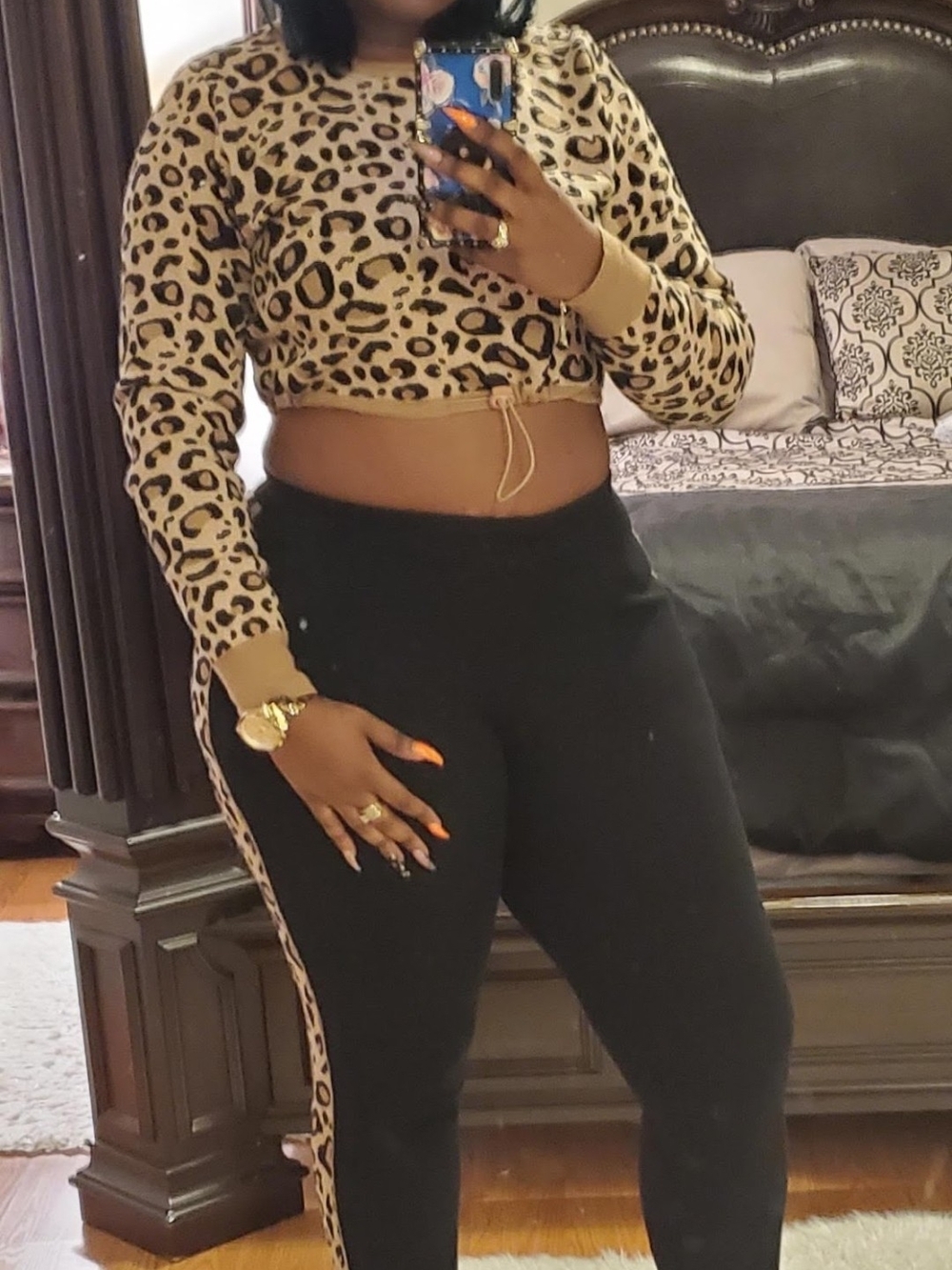 Fashion Nova Black Joggers with Leopard Side Stripe